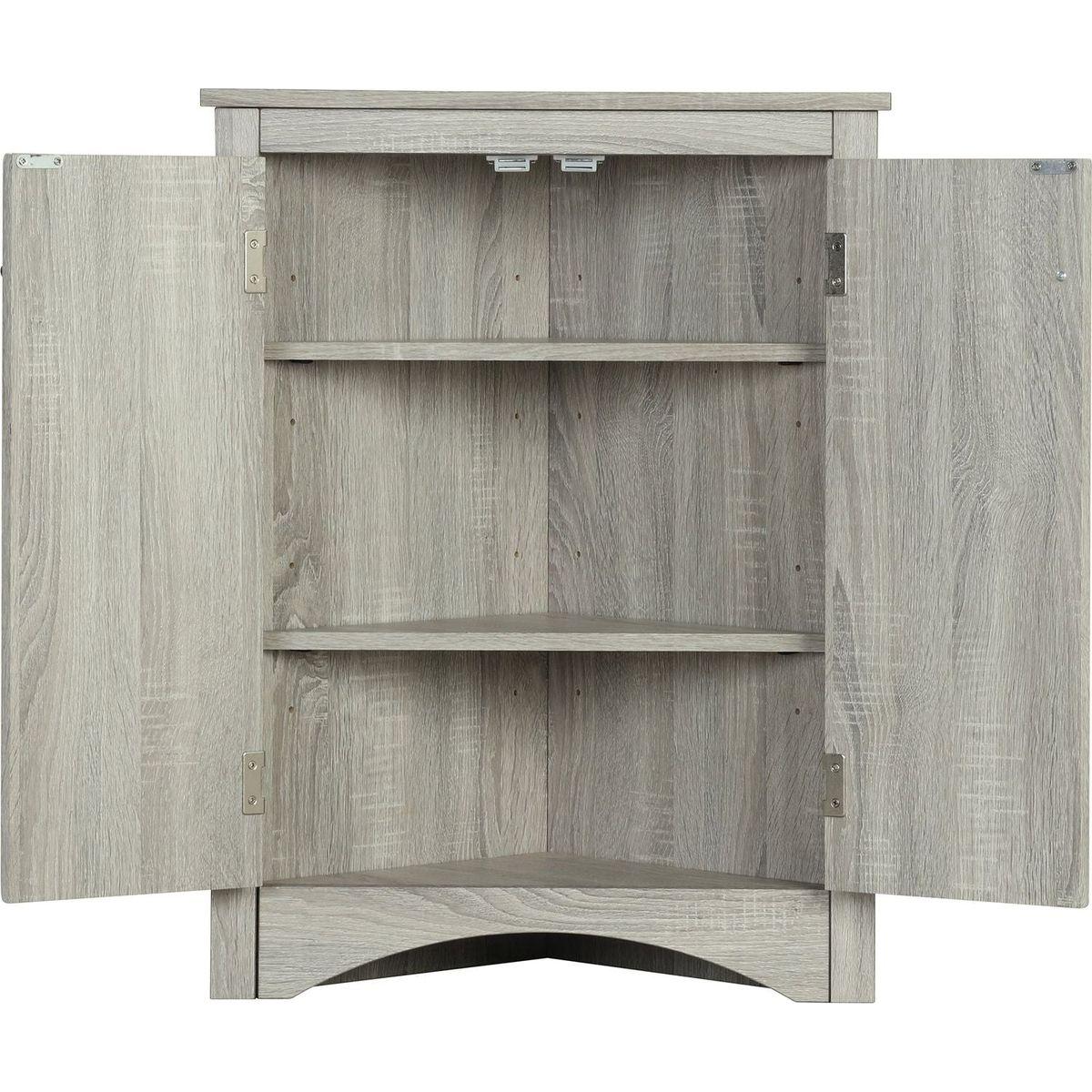 Oak Triangle Bathroom Storage Cabinet with Adjustable Shelves, Freestanding Floor Cabinet for Home Kitchen