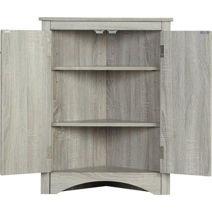 Oak Triangle Bathroom Storage Cabinet with Adjustable Shelves, Freestanding Floor Cabinet for Home Kitchen
