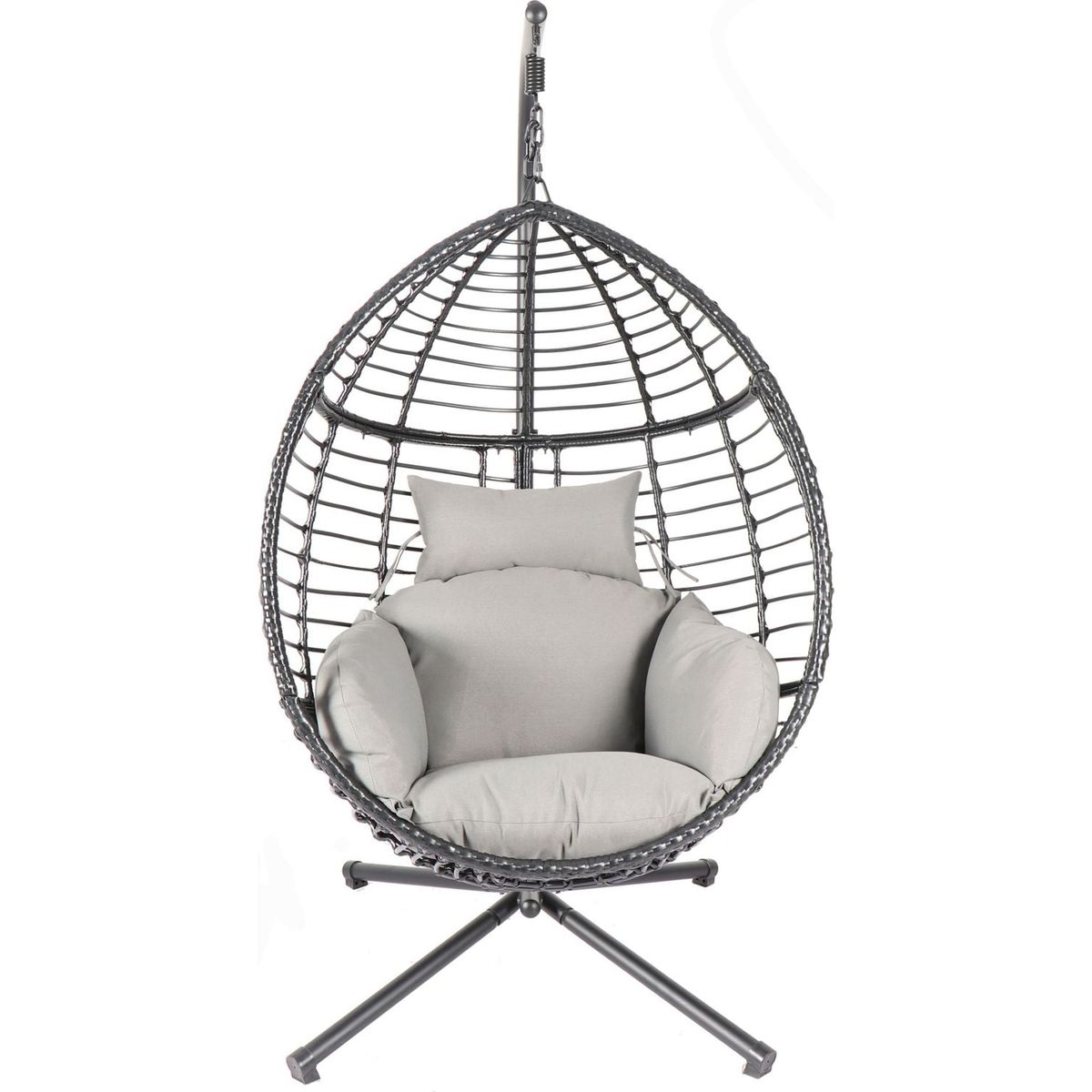 Egg Swing Chair with Stand, 300 LBS Capacity, With Comfortable Cushion, 37.4x37.4x76.77 (Grey)