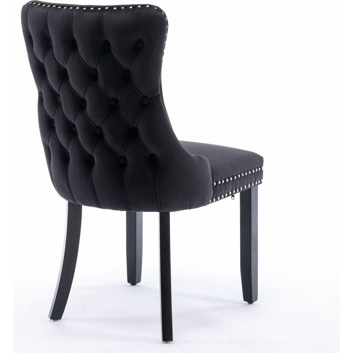 Upholstered Wing-Back Dining Chair with Backstitching Nailhead Trim and Solid Wood Legs, Set of 2, Black, 8809BK, KD