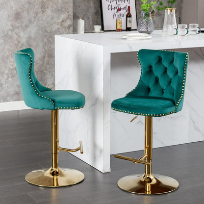 Golden Swivel Velvet Barstools Adjusatble Seat Height from 25-33 Inch, Modern Upholstered Bar Stools with Backs Comfortable Tufted for Home Pub and Kitchen IslandGreen, Set of 2)