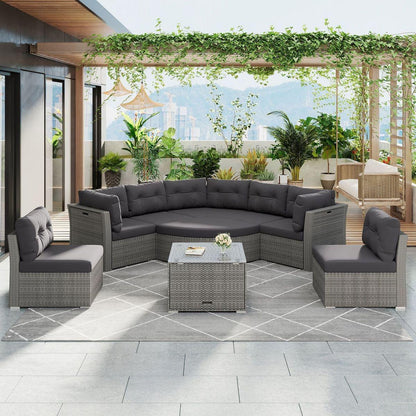 Patio Furniture Set Outdoor Furniture Daybed Rattan Sectional Furniture Set Patio Seating Group With Cushions and Center Table for Patio, Lawn, Backyard, Pool, Grey