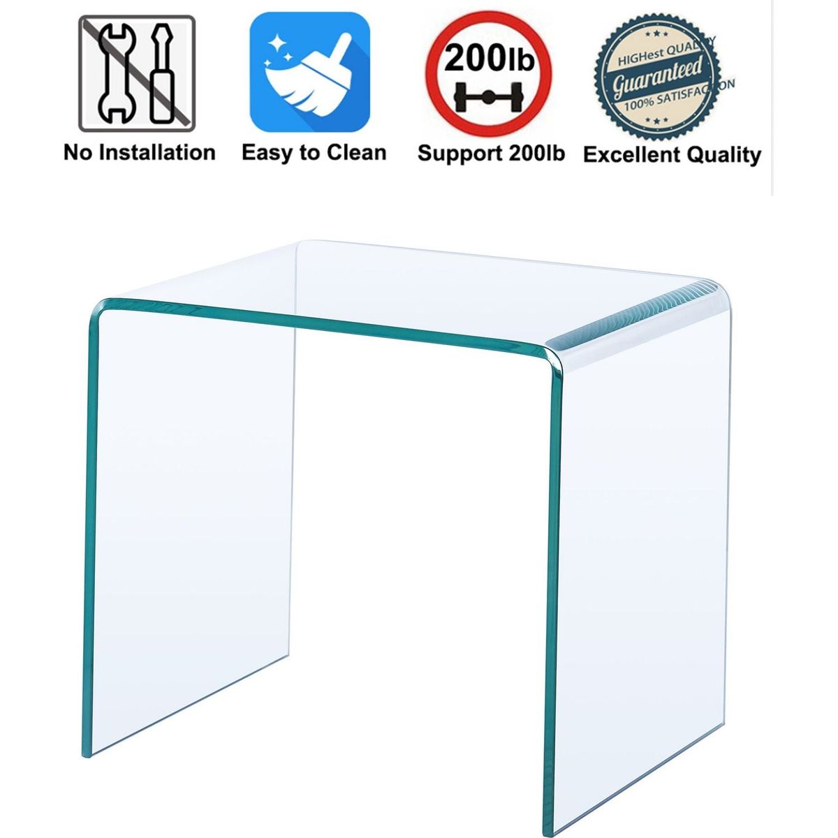 Small Clear Glass Side & End Table, Tempered Glass End Table Small Coffee Table