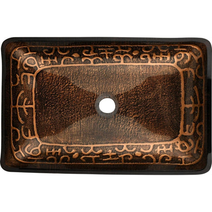 22.25" L -14.5" W -4.5" H Golden Handmade Glass Rectangle Vessel Bathroom Sink in Brown and Gold Fusion Finish with Faucet and Pop-Up Drain in Matte Black