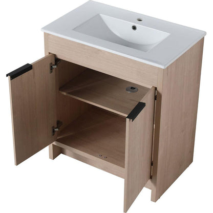 30 Inch Freestanding Bathroom Vanity with White Ceramic Sink & 2 Soft-Close Cabinet Doors