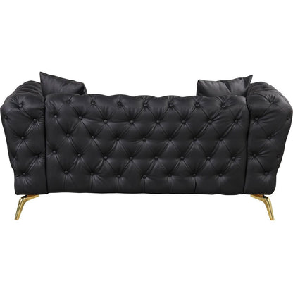 Modern 3-Piece Sofa Sets with Sturdy Metal Legs, Button Tufted Back, PU Upholstered Couches Sets Including Three Seat Sofa, Loveseat and Single Chair for Living Room Furniture Set, Black