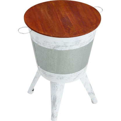 Farmhouse Rustic Distressed Metal Accent Cocktail Table with wood top-WHT, Set of 2