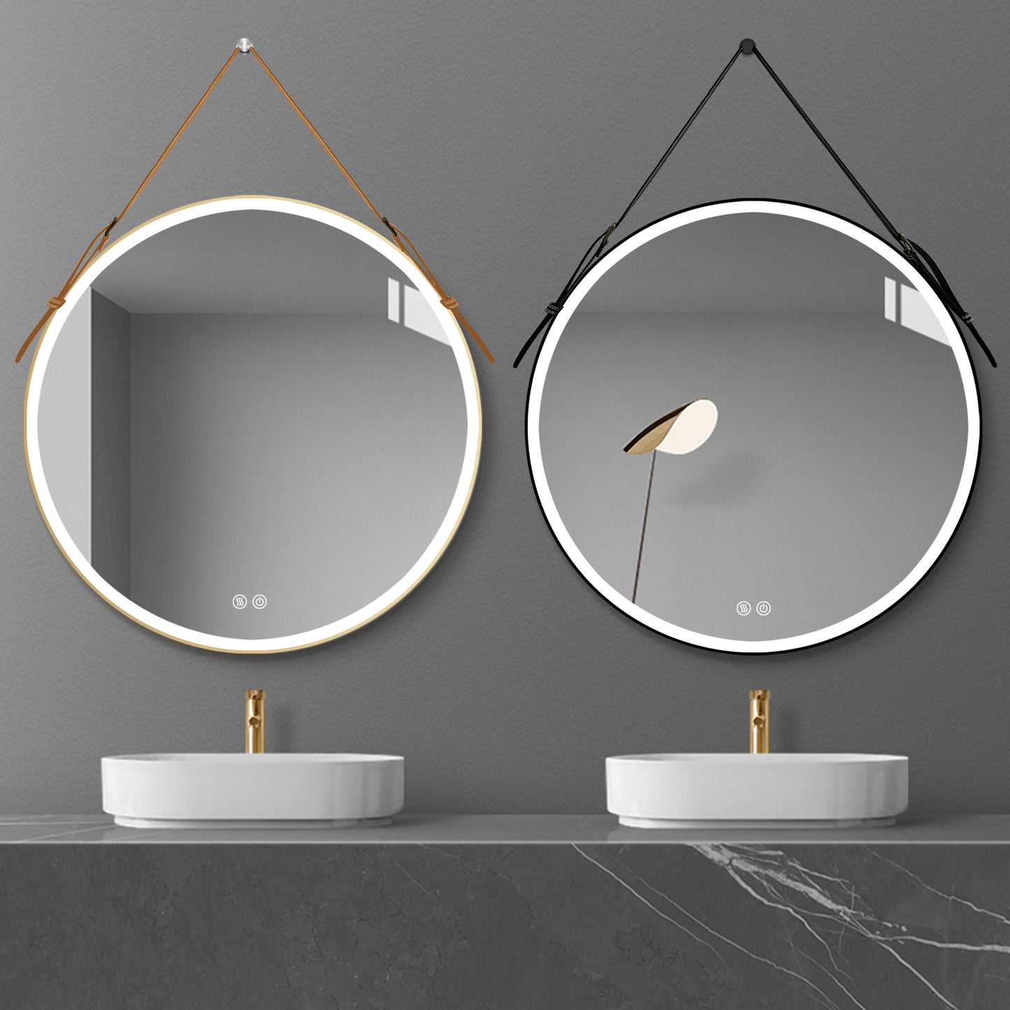 Bathroom LED Mirror 32 Inch Round Bathroom Mirror with Lights Smart 3 Lights Dimmable Illuminated Bathroom Mirror Wall Mounted Large LED Mirror Anti-Fog Lighted Vanity Mirror