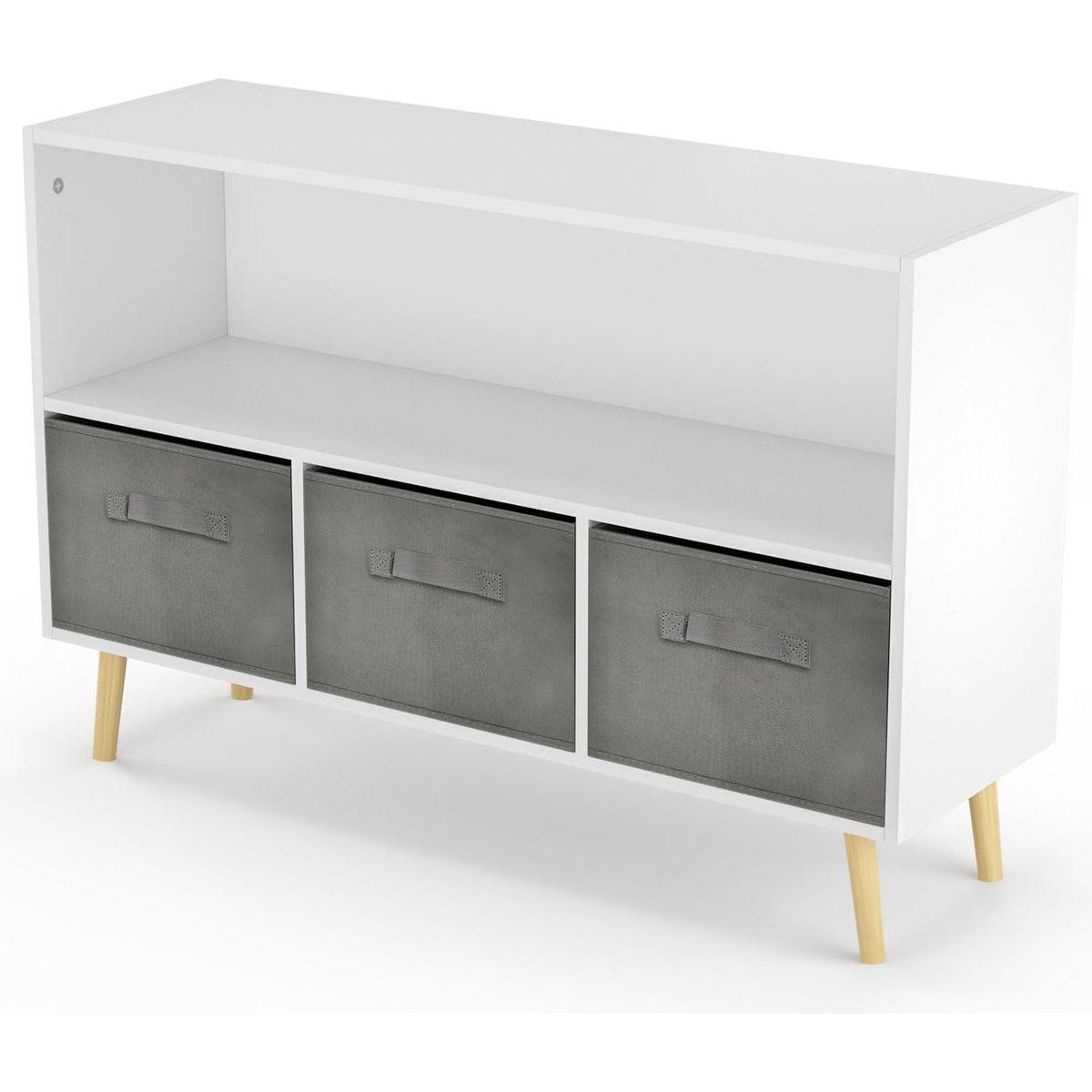 Kids bookcase with Collapsible Fabric Drawers, Children's Book Display, Toy Storage Cabinet Organizer, White/Gray