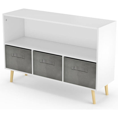 Kids bookcase with Collapsible Fabric Drawers, Children's Book Display, Toy Storage Cabinet Organizer, White/Gray