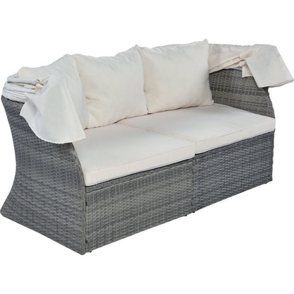 Outdoor Patio Furniture Set Daybed Sunbed with Retractable Canopy Conversation Set Wicker Furniture Sofa Set