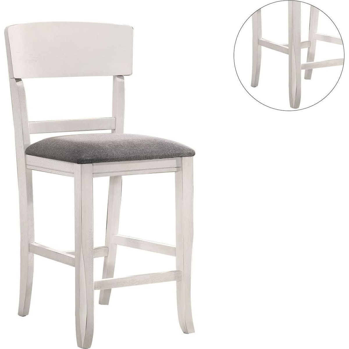 Contemporary Dining Room Counter Height Chairs Set of 2 Chairs only White Solid wood Gray Padded Fabric Seat