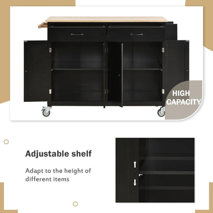 Kitchen Island Cart with Solid Wood Top and Locking Wheels4.3 Inch Width Door Cabinet and Two Drawerspice Rack, Towel Rack black) - Streamdale Furniture