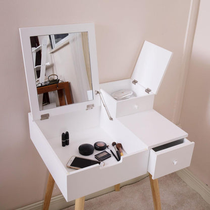 Wooden Vanity Desk Flip-top Dressing Mirror Writing table Computer Desk, White