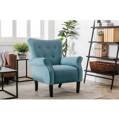 Stylish Living Room Furniture 1pc Accent Chair Blue Button-Tufted Back Rolled-Arms Black Legs Modern Design Furniture