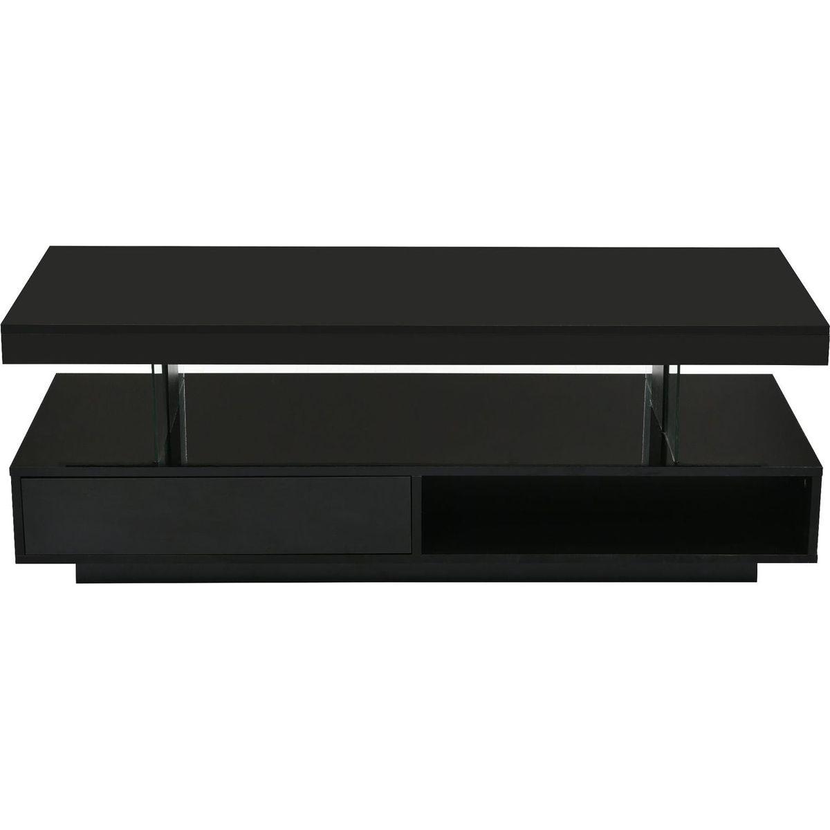 LED Coffee Table with Storage, Modern Center Table with 2 Drawers and Display Shelves, Accent Furniture with LED Lights for Living Room,Black