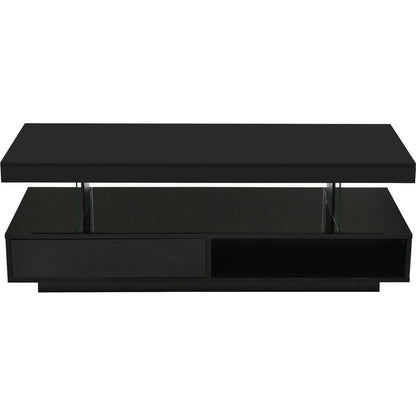 LED Coffee Table with Storage, Modern Center Table with 2 Drawers and Display Shelves, Accent Furniture with LED Lights for Living Room,Black