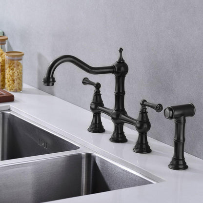 Bridge Dual Handles Kitchen Faucet With Pull-Out Side Spray in