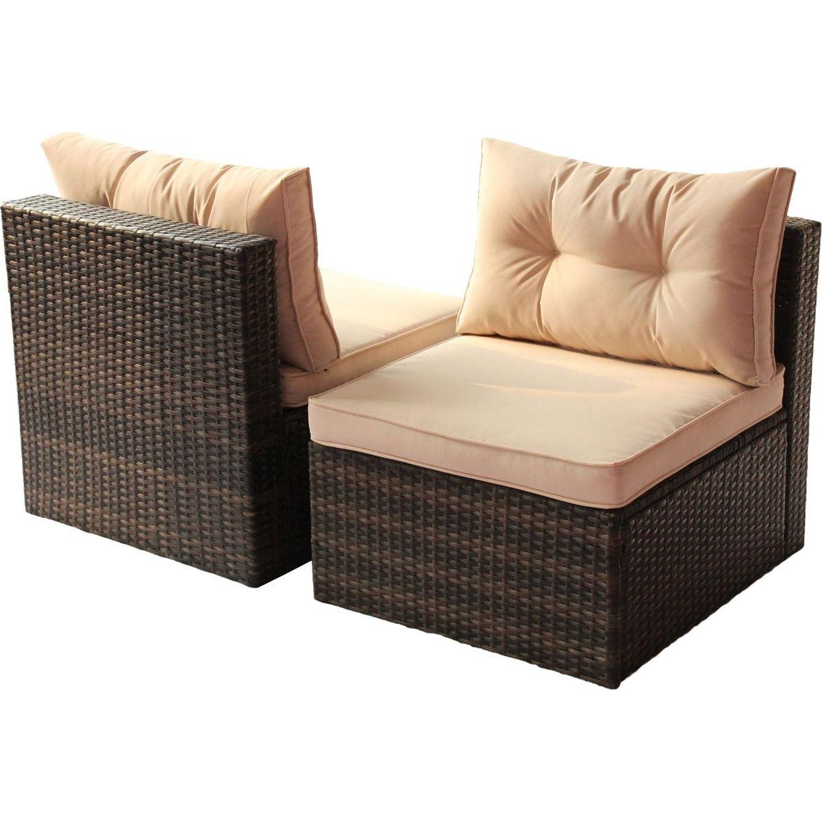 Patio Furniture Set PE Rattan Sectional Garden Furniture Corner Sofa Set (7 Pieces, Shallow brownCushion)