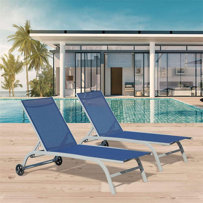 Chaise Lounge Outdoor Set of 2, Lounge Chairs for Outside with Wheels, Outdoor Lounge Chairs with 5 Adjustable Position, Pool Lounge Chairs for Patio, Beach, Yard, Deck, Poolside (Blue, 2 Lounge Chair)