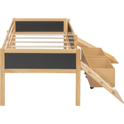 Twin size Loft Bed Wood Bed with Two Storage Boxes - Natrual ()