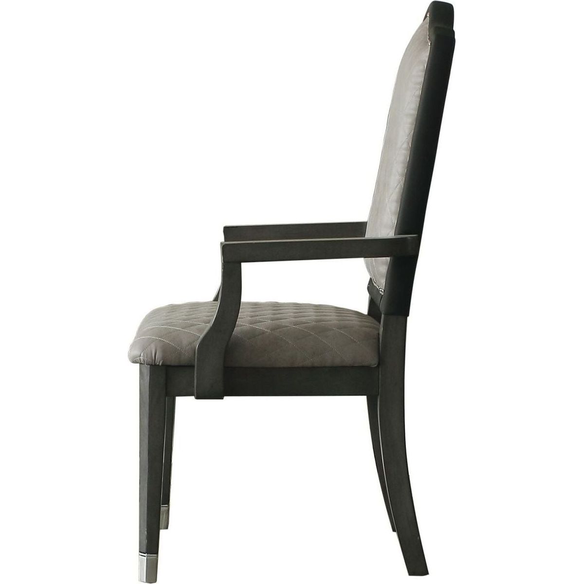 House Beatrice Arm Chair, Two Tone Beige Fabric & Charcoal Finish