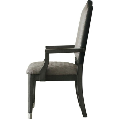 House Beatrice Arm Chair, Two Tone Beige Fabric & Charcoal Finish