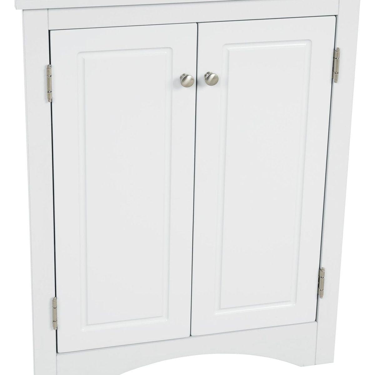 White Triangle Bathroom Storage Cabinet with Adjustable Shelves, Freestanding Floor Cabinet for Home Kitchen
