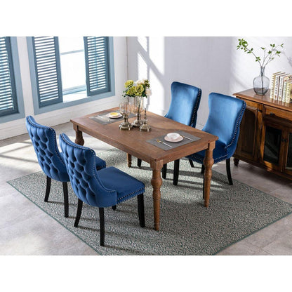 Upholstered Wing-Back Dining Chair with Backstitching Nailhead Trim and Solid Wood Legs, Set of 2, Blue, 8809BL, KD