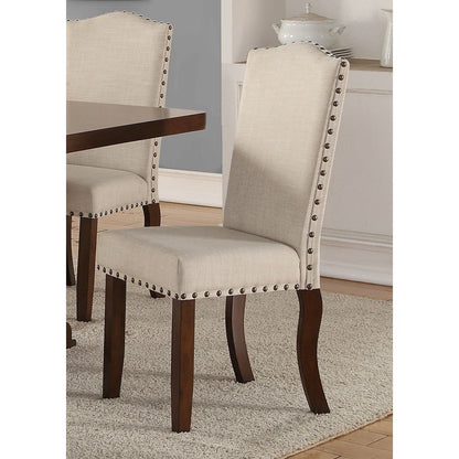 Classic Cream Upholstered Cushion Chairs Set of 2pc Dining Chair Nailheads Solid wood Legs Dining Room