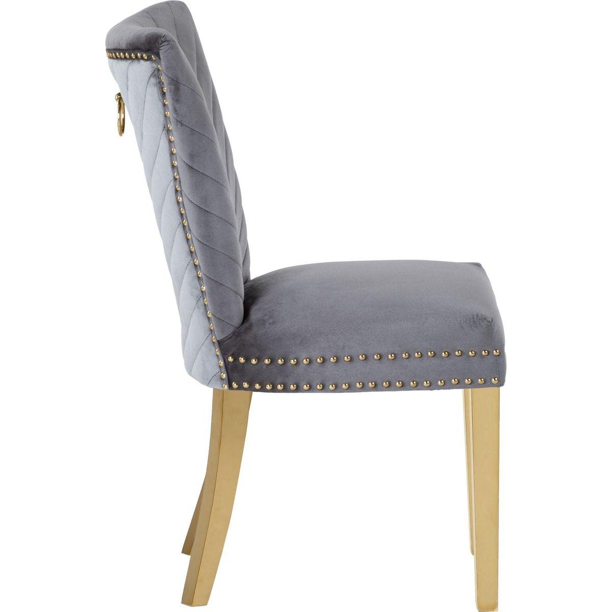 Eva 2 Piece Gold Legs Dining Chairs Finished with Velvet Fabric in Gray