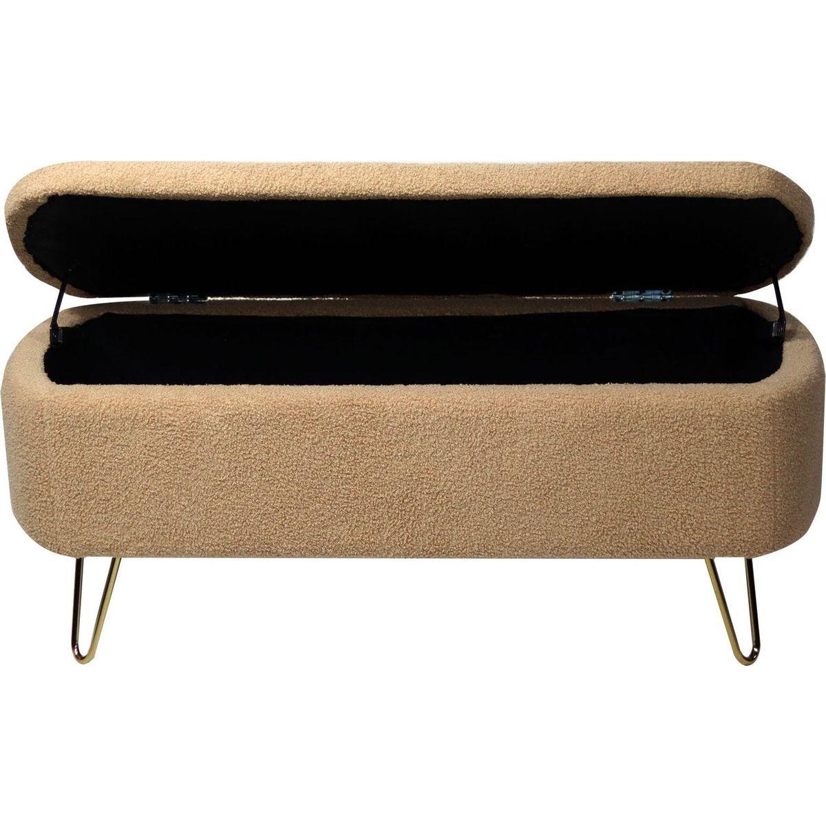 Camel Storage Ottoman Bench for End of Bed Gold Legs, Modern Camel Faux Fur Entryway Bench Upholstered Padded with Storage for Living Room Bedroom