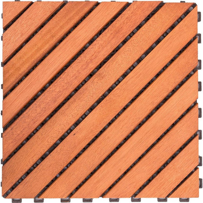 Outdoor Patio 12-Diagonal Slat Eucalyptus Interlocking Deck Tile (Set of 10 Tiles)