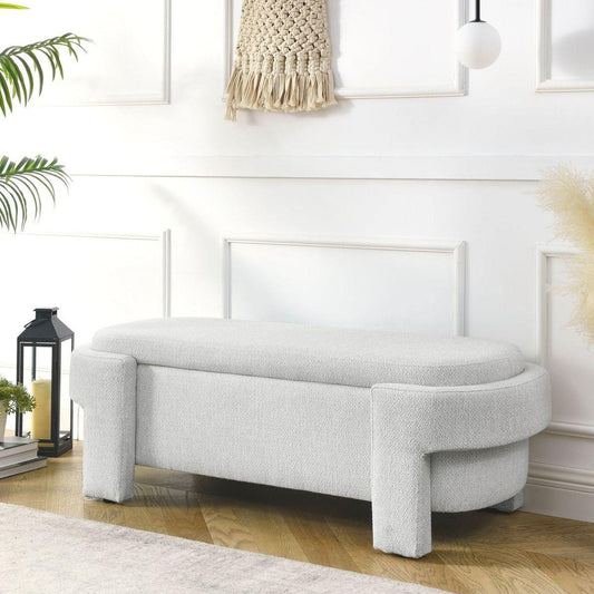 Linen Fabric Upholstered Bench with Large Storage Space for the Living Room, Entryway and Bedroom, White,(51.5"x20.5"x17") - Streamdale Furniture