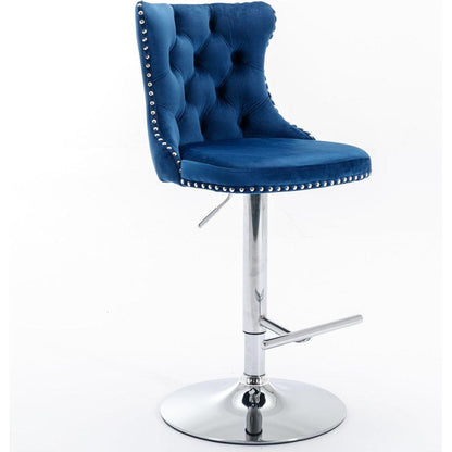 Swivel Velvet Barstools Adjusatble Seat Height from 25-33 Inch, Modern Upholstered Chrome base Bar Stools with Backs Comfortable Tufted for Home Pub and Kitchen Islandlue, Set of 2) - Streamdale Furniture