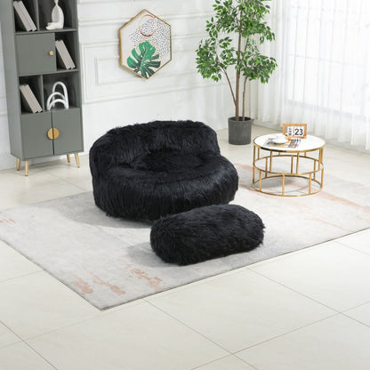 Bean Bag Chair Faux fur Lazy Sofa /Footstool Durable Comfort Lounger High Back Bean Bag Chair Couch for Adults and Kids, Indoor