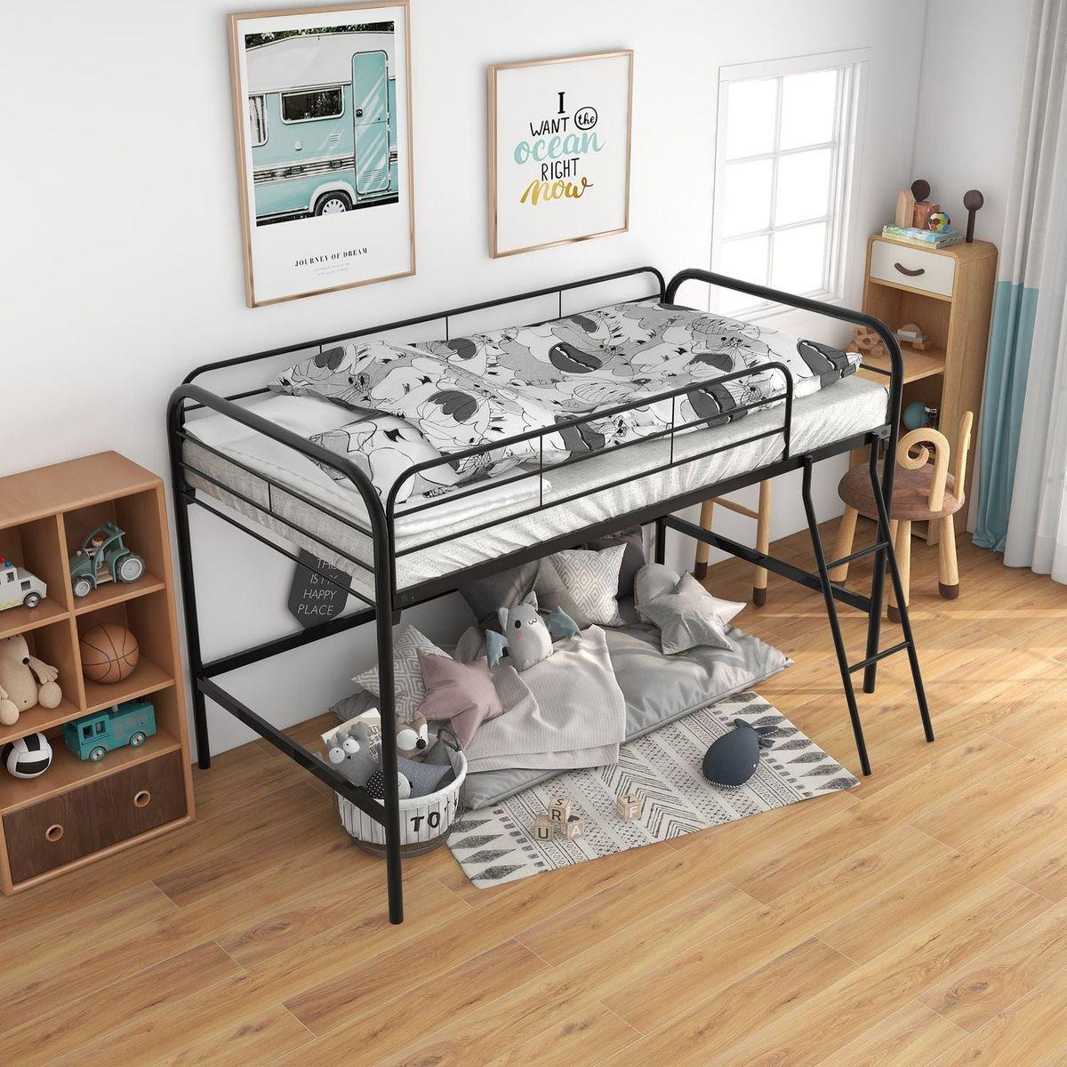 Metal Twin Loft Bed, Twin Size High Loft Bed Black