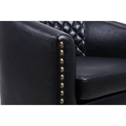 accent Barrel chair living room chair with nailheads and solid wood legs Black pu leather