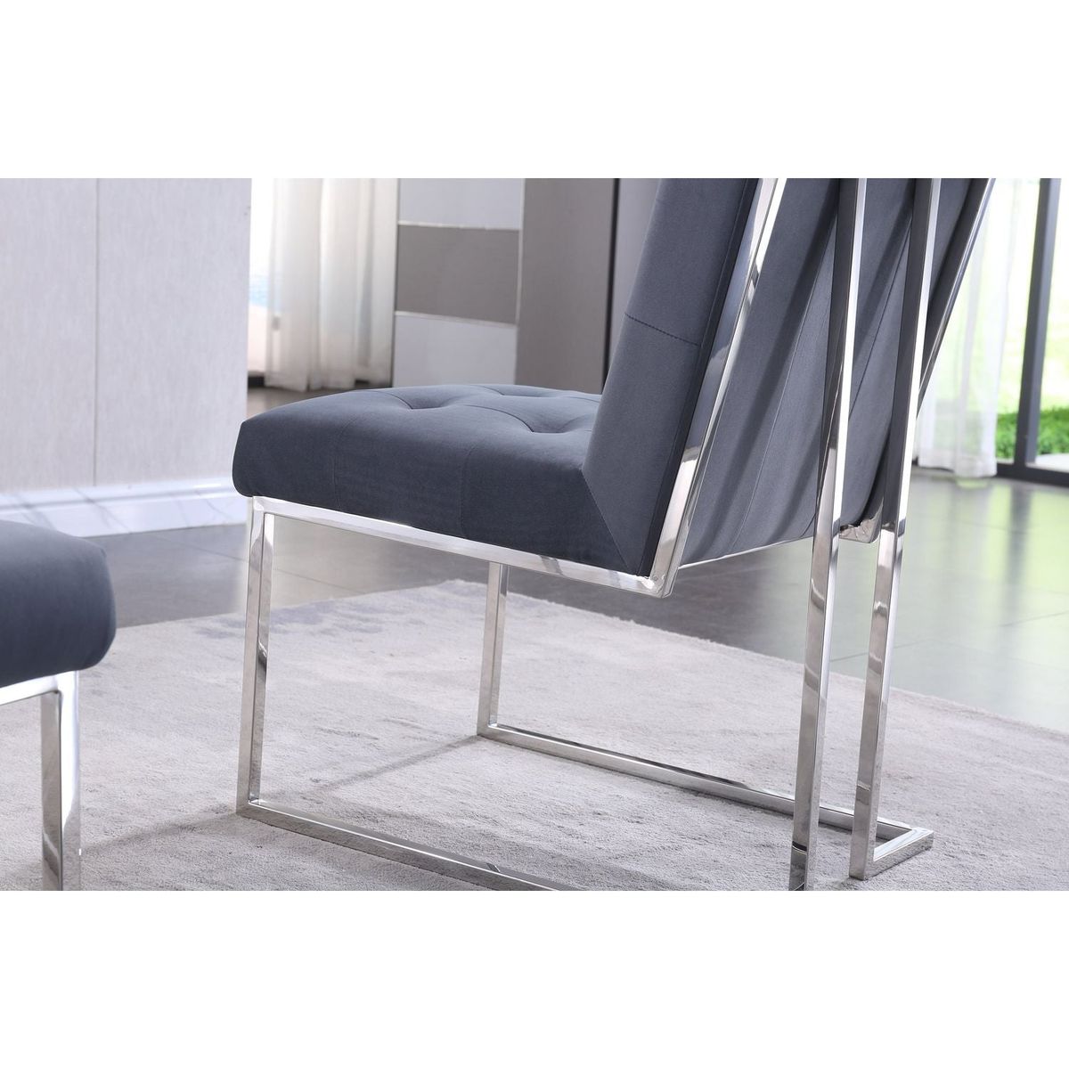 Modern Velvet Dining Chair Set of 2, Tufted Design and Silver Finish Stainless Base