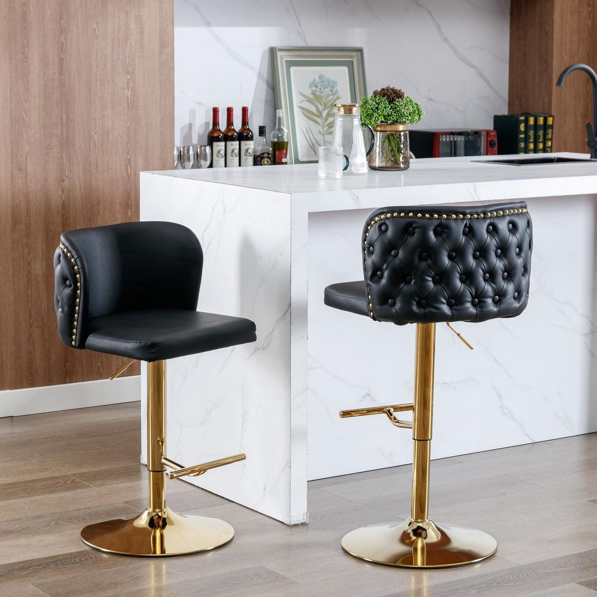 Swivel Barstools Adjusatble Seat Height, Modern PU Upholstered Bar Stools with the whole Back Tufted, for Home Pub and Kitchen Islandlack, Set of 2)