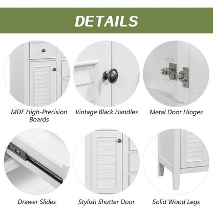 36" Bathroom Vanity without Sink, Cabinet Base Only, Two Cabinets and Five Drawers, Solid Wood Frame, White