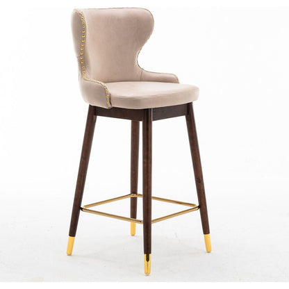 29.9" Modern Leathaire Fabric bar chairs, Tufted Gold Nailhead Trim Gold Decoration Bar stools, Set of 2 (Beige)