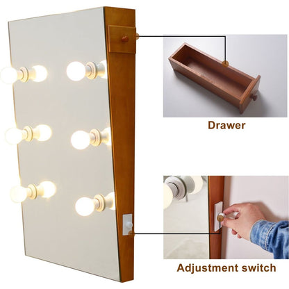 Wooden Wall Vanity Mirror Makeup Mirror Dressing Mirror with LED Bulbs