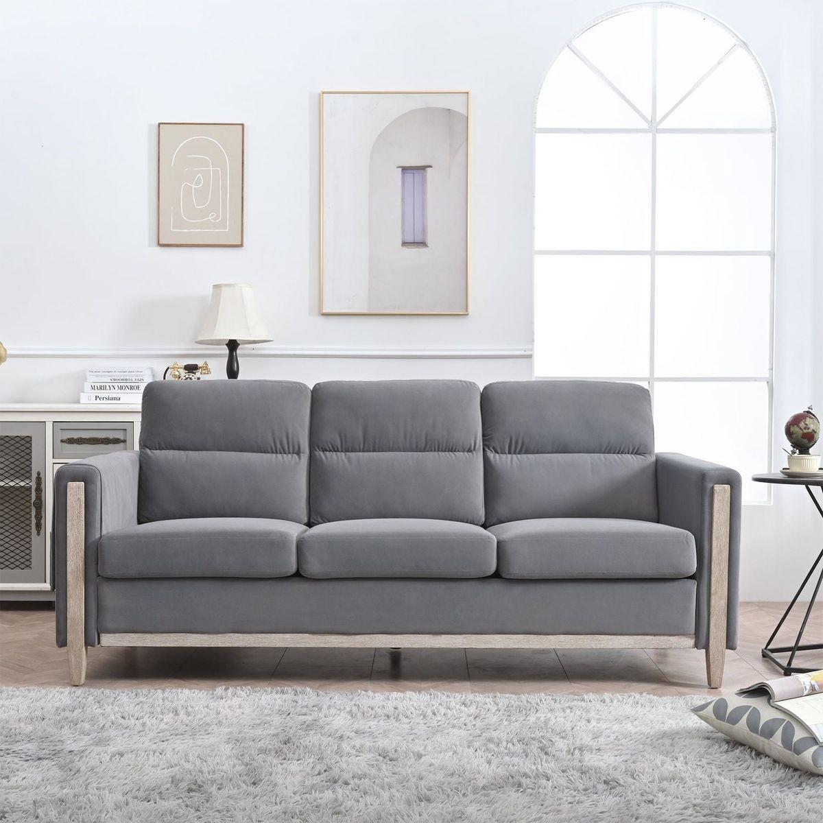 Comfortable Solid Wood Three-Seater Sofa - Soft Cushions, Durable and Long-lasting, 79.5" Sofa Couch for Living Room