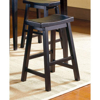 Black Finish 24-inch Counter Height Stools Set of 2pc Saddle Seat Solid Wood Casual Dining Home Furniture