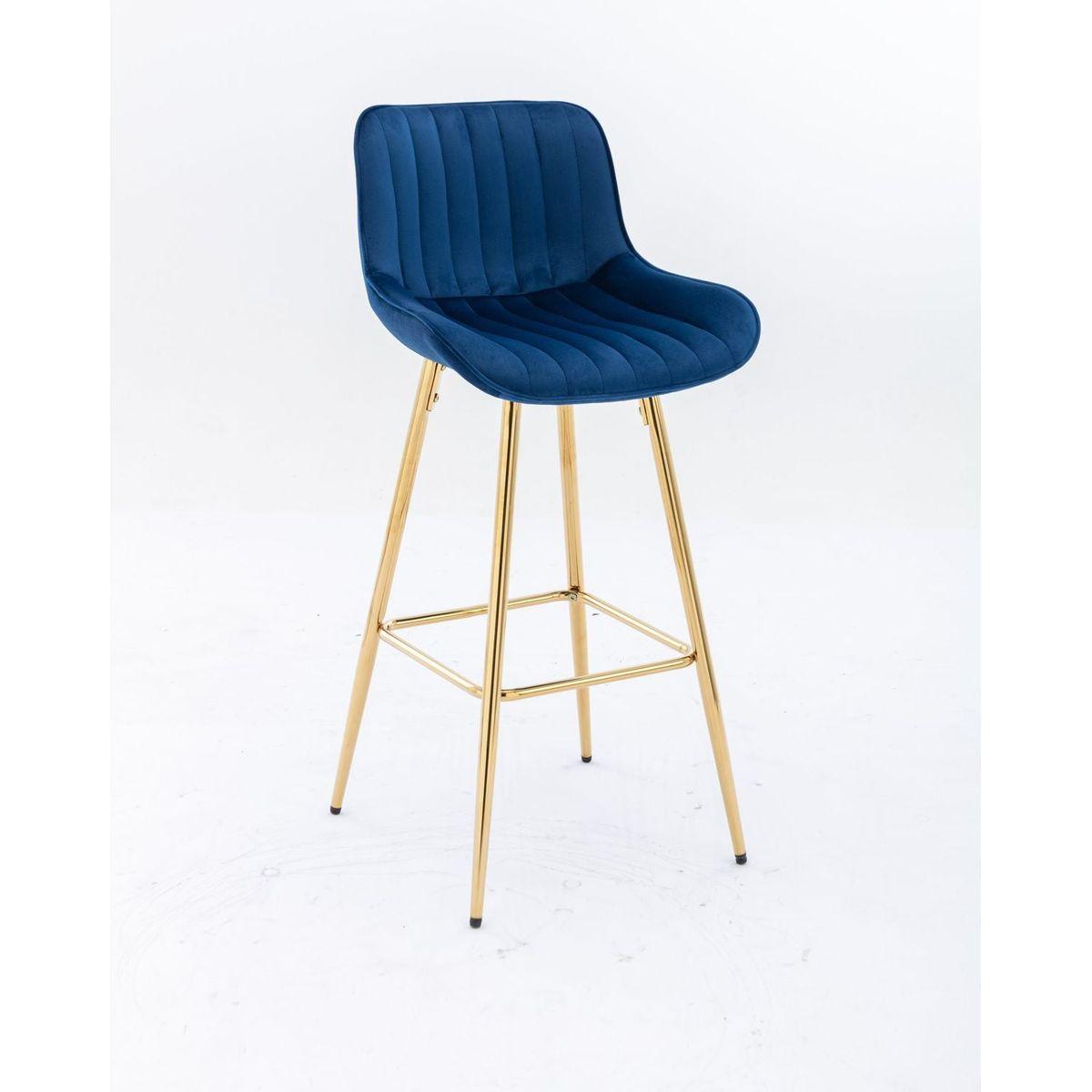 26 Inch Set of 2 Bar Stools, with Steel Frame Footrest Velvet Fabric Golden Leg Simple Bar Stool, BLUE