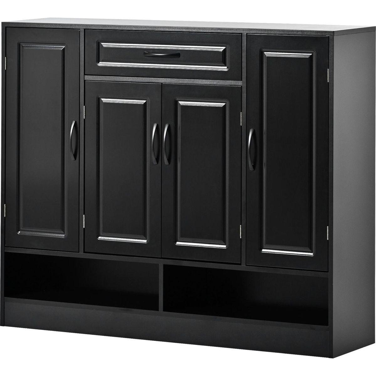 Sleek and Modern Shoe Cabinet with Adjustable Shelves, Minimalist Shoe Storage Organizer with Sturdy Top Surface, Space-saving Design Side Board for Various Sizes of Items, Black