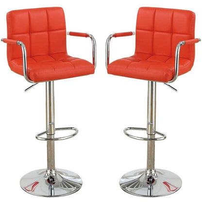 Contemporary Style Red Faux Leather Bar Stool Counter Height Chairs Set of 2 Adjustable Height Kitchen Island Stools