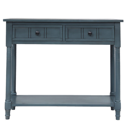 Daisy Series Console Table Traditional Design with Two Drawers and Bottom Shelf (Navy)