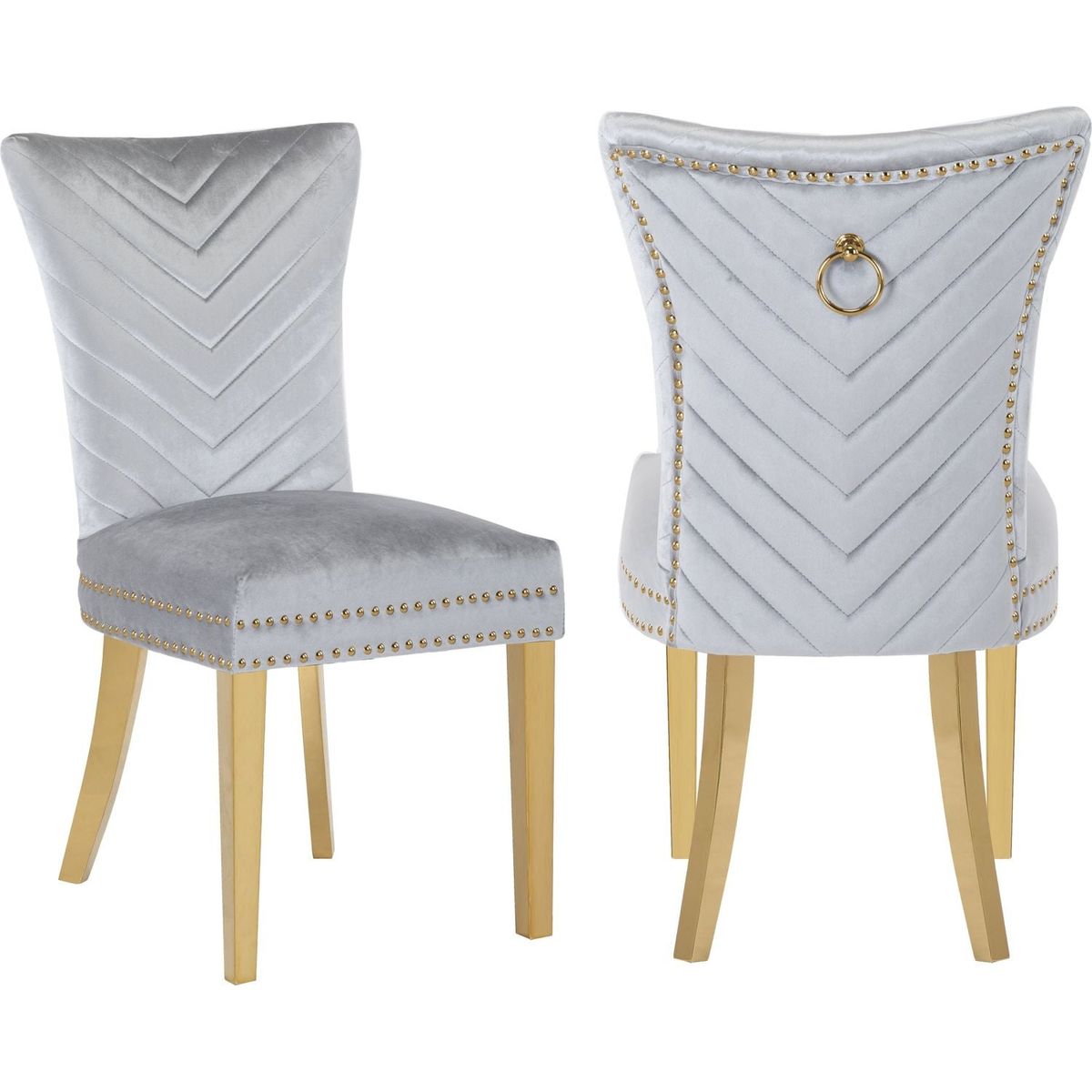 Eva 2 Piece Gold Legs Dining Chairs Finished with Velvet Fabric in Silver